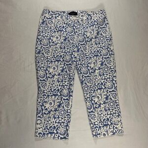 Talbots The Perfect Skimmer Pants 8P Blue White Floral Scroll Cropped Capris 8